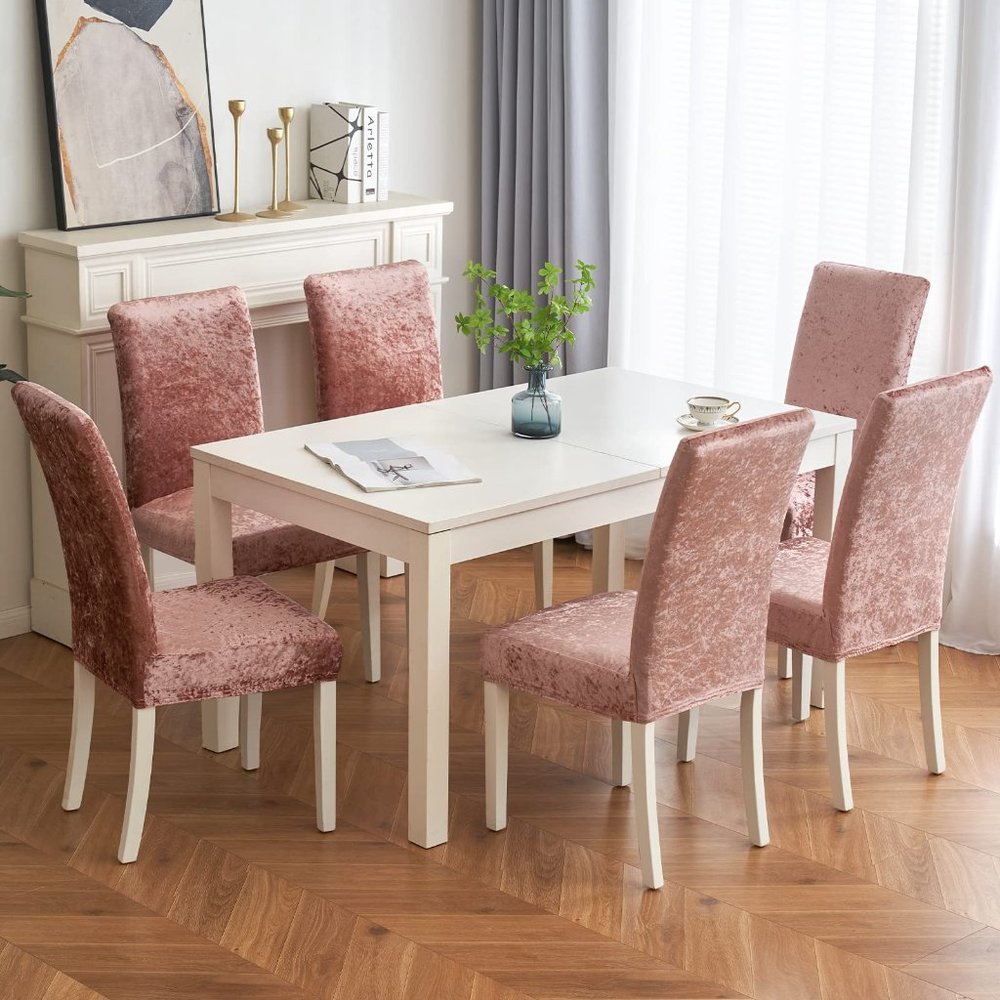 MIULEE Velvet Shimmer Chair Covers for Dining Room 6 Pack (H005)